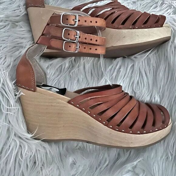 SWEDISH HASBEENS | Leather Sandals Clogs Wood Triple Ankle Strap | Size 40, US 9 - Picture 7 of 9